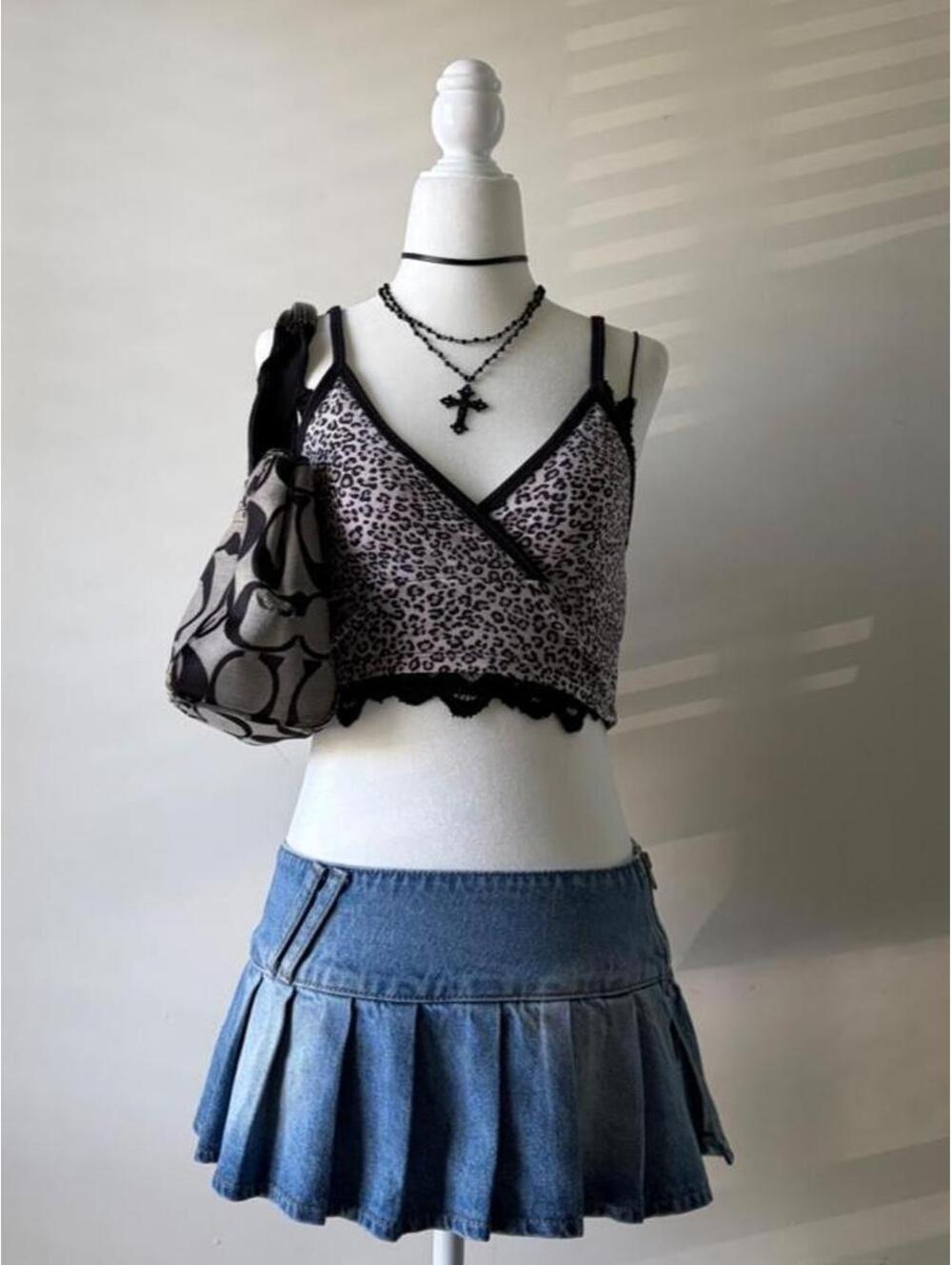 Y2K Leopard Print Lace Trim Cami Crop Top • Fairy Grunge Cheetah Print Tank